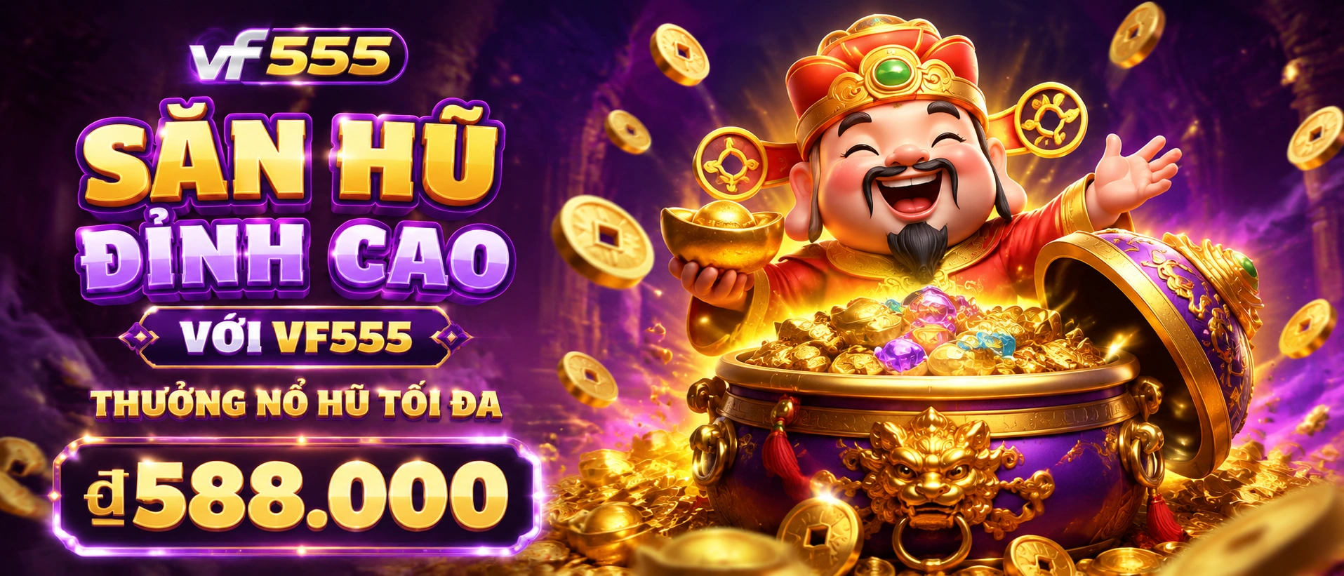 Giao diện Nổ Hũ trên vf555.com.bz với danh mục game và ưu đãi nổi bật